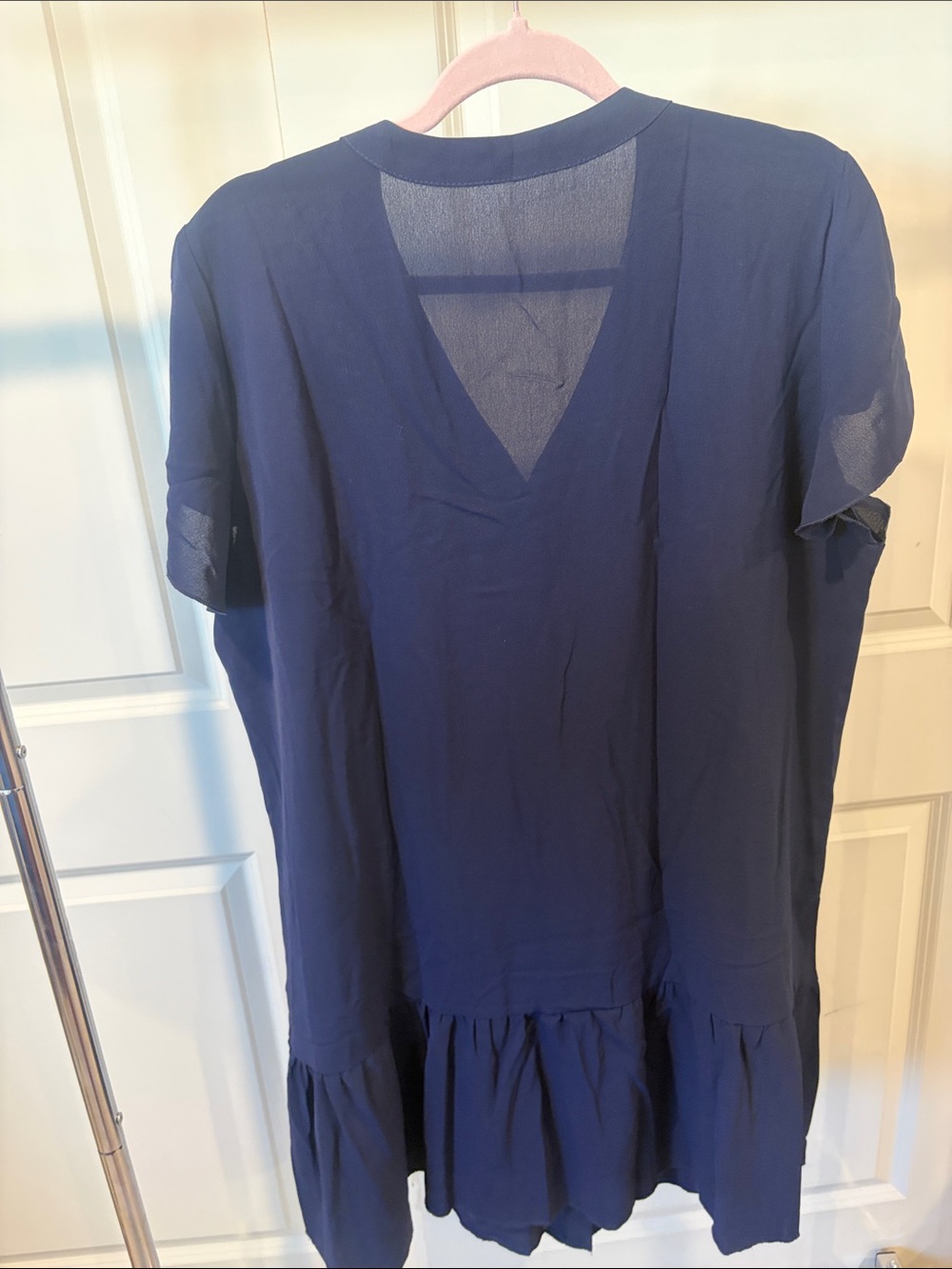 Navy Button-Front Ruffle Hem Dress - Picture 2 of 3